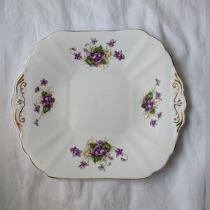 Vintage Radfords England Purple Violets bone China Square Handled Cake Plate